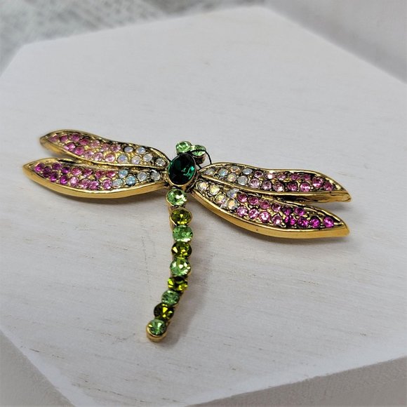 Dragonfly Rhinestone Pin Brooch Pink n Green - Picture 3 of 8